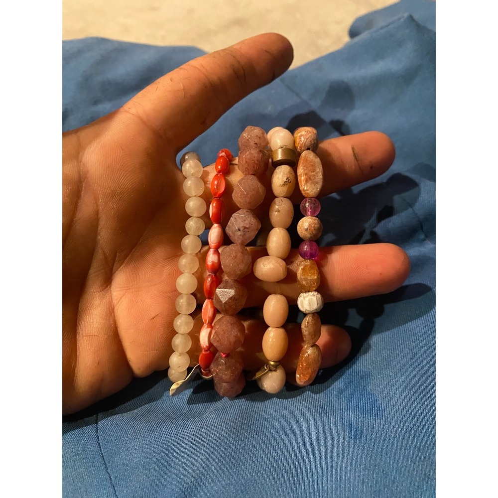 Vintage Rose Quartz Pink Opal Rhodochrosite Beaded Bracelet Set Pink Gemstone